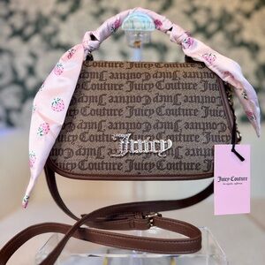 Juicy Couture Brown Crossbody Bag with Pink Strawberry Scarf